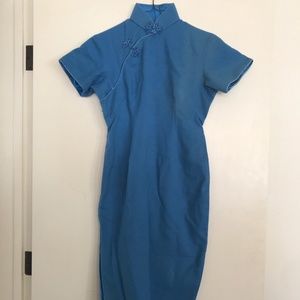 Gorgeous Vintage Cerulean Blue Cheongsam